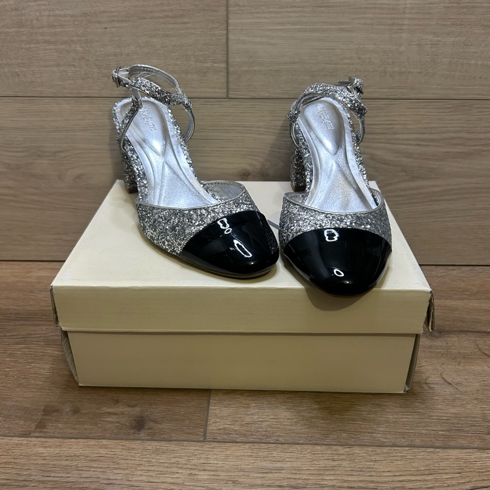 On 34th Womens Dotti Silver Toe Cap Textured Slingback Heels New